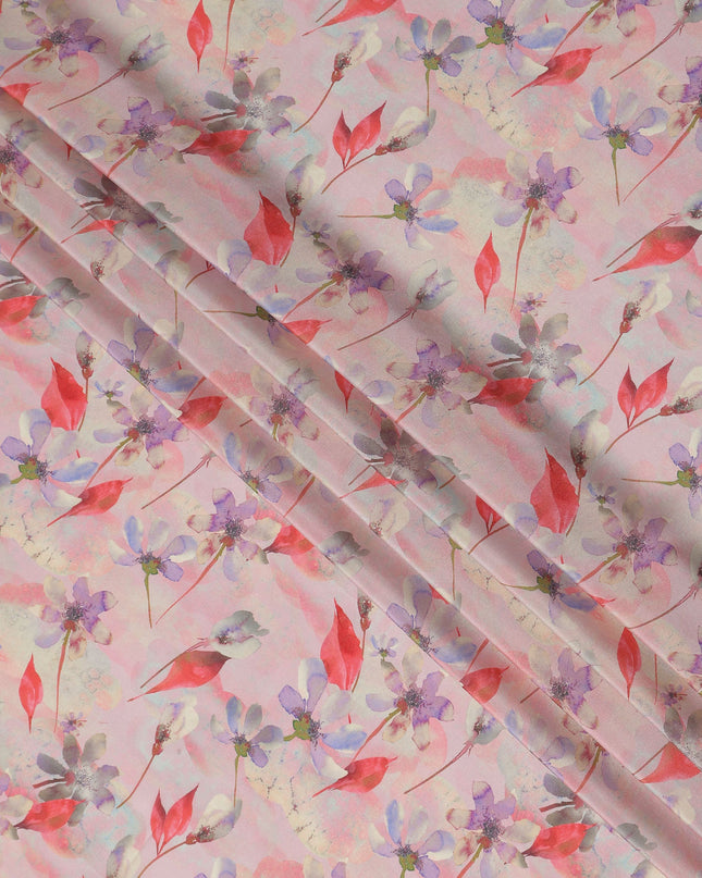 Pink Floral Printed Viscose Crepe 110cm