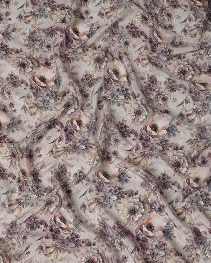 Light Grey Soft Floral Printed Viscose Crepe Fabric 110 Cms Width Made in India-D27583