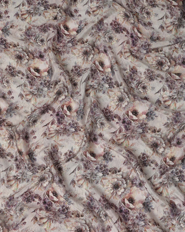 Light Grey Soft Floral Printed Viscose Crepe Fabric 110 Cms Width Made in India-D27583