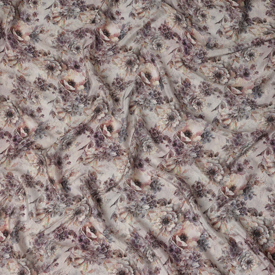 Light Grey Soft Floral Printed Viscose Crepe Fabric 110 Cms Width Made in India-D27583