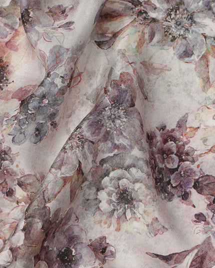 Light Grey Soft Floral Printed Viscose Crepe Fabric 110 Cms Width Made in India-D27583