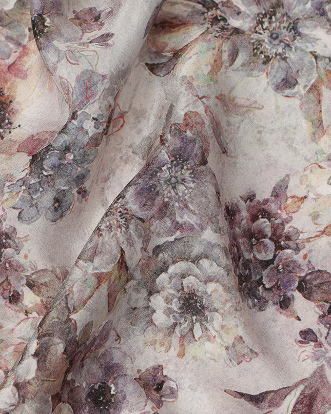 Light Grey Soft Floral Printed Viscose Crepe Fabric 110 Cms Width Made in India-D27583
