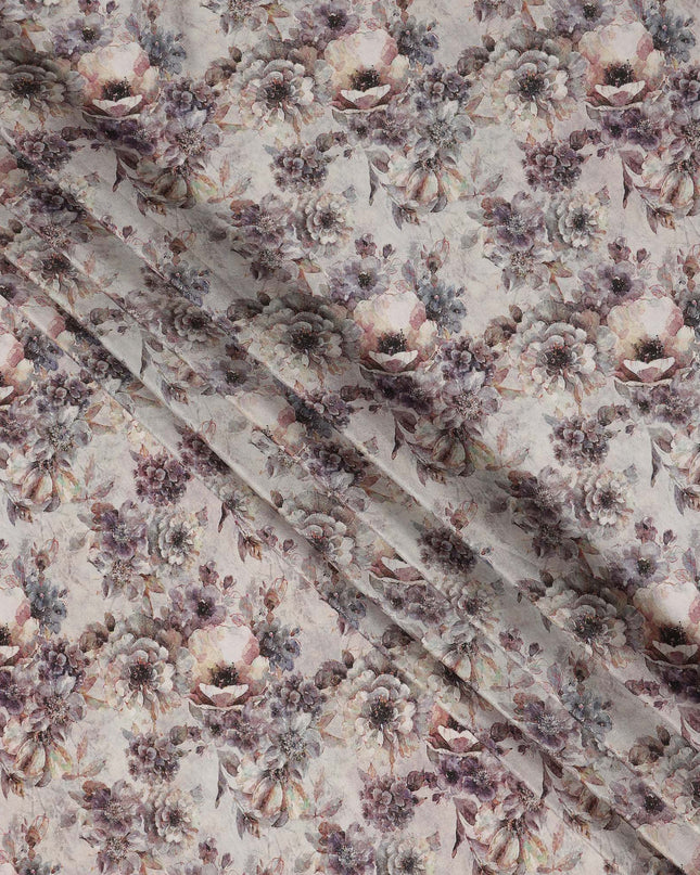 Light Grey Soft Floral Printed Viscose Crepe Fabric 110 Cms Width Made in India-D27583