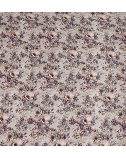 Light Grey Soft Floral Printed Viscose Crepe Fabric 110 Cms Width Made in India-D27583