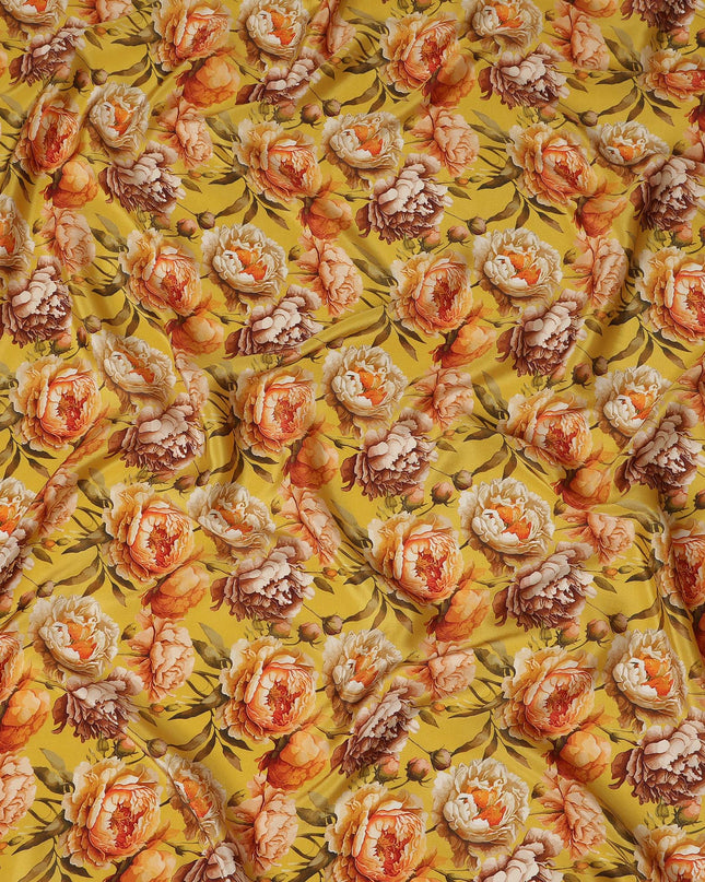 Mustard Yellow Bold Floral Printed Viscose Crepe Fabric 110 Cms Width Made in India-D27581