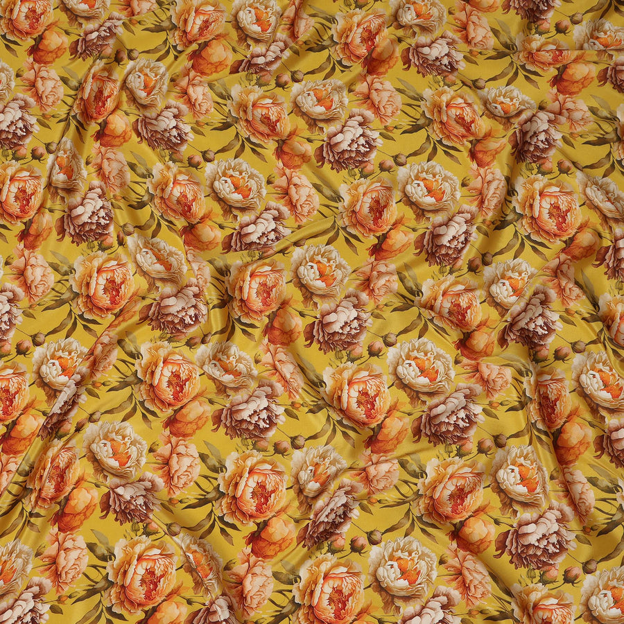 Mustard Yellow Bold Floral Printed Viscose Crepe Fabric 110 Cms Width Made in India-D27581