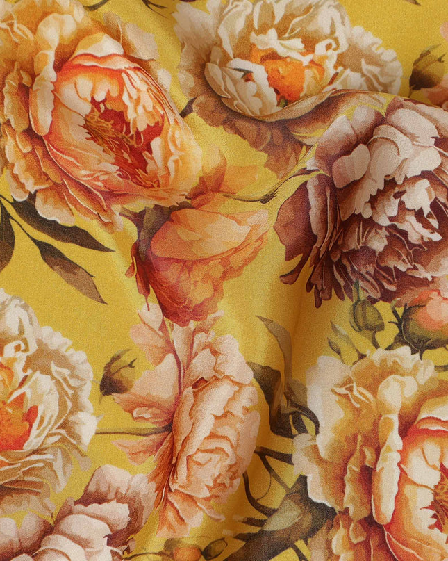 Mustard Yellow Bold Floral Printed Viscose Crepe Fabric 110 Cms Width Made in India-D27581