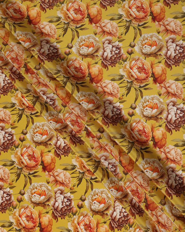 Mustard Yellow Bold Floral Printed Viscose Crepe Fabric 110 Cms Width Made in India-D27581