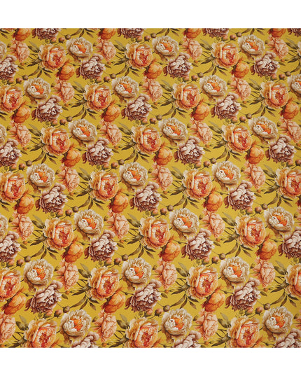 Mustard Yellow Bold Floral Printed Viscose Crepe Fabric 110 Cms Width Made in India-D27581