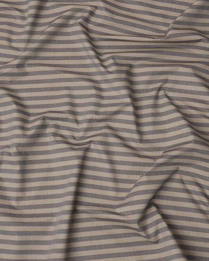 Brown and Grey Horizontal Striped Cotton Shirting Fabric, Width 150 Cms, Made in Japan-D26055