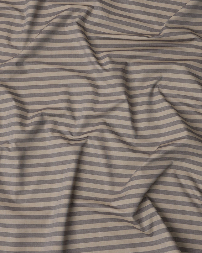 Brown and Grey Horizontal Striped Cotton Shirting Fabric, Width 150 Cms, Made in Japan-D26055