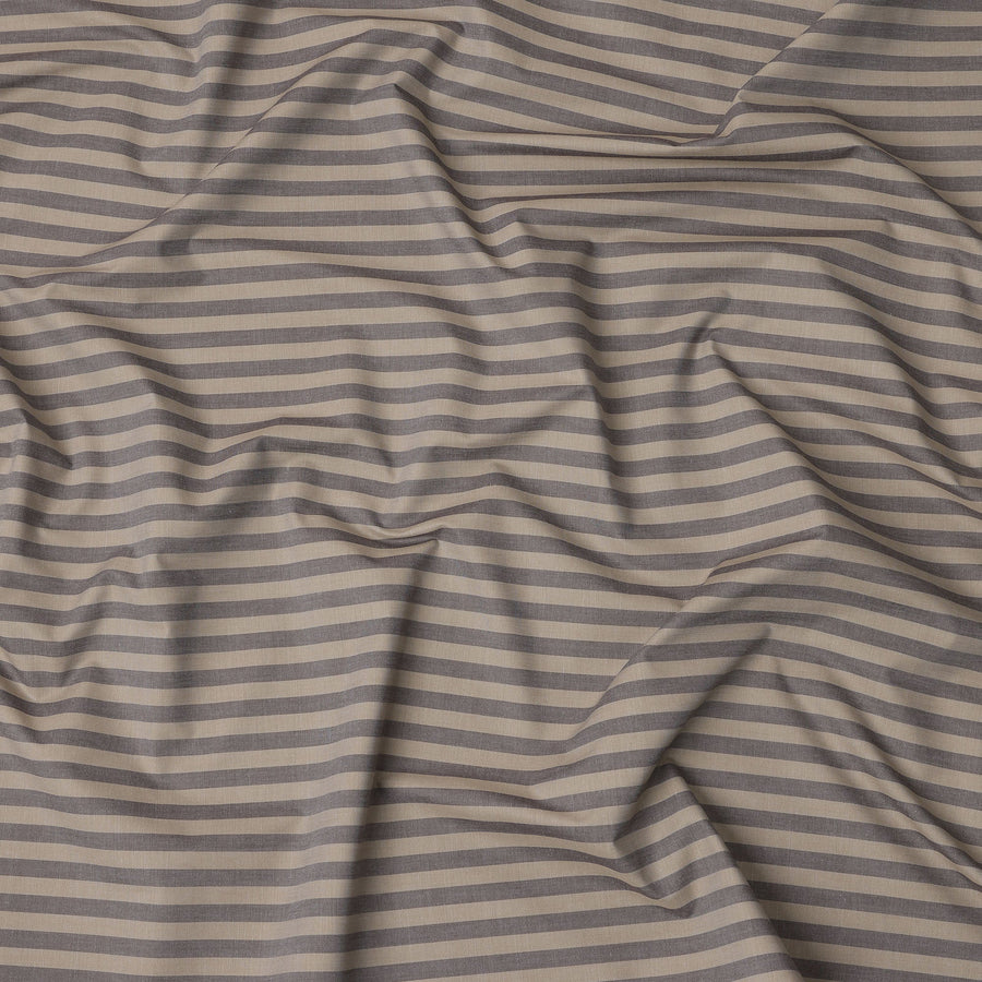 Brown and Grey Horizontal Striped Cotton Shirting Fabric, Width 150 Cms, Made in Japan-D26055