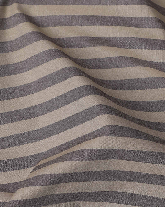 Brown and Grey Horizontal Striped Cotton Shirting Fabric, Width 150 Cms, Made in Japan-D26055