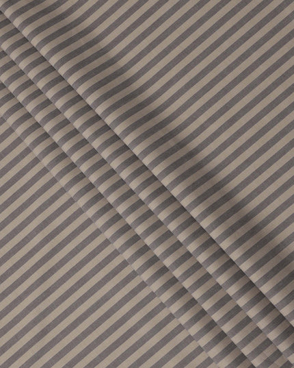 Brown and Grey Horizontal Striped Cotton Shirting Fabric, Width 150 Cms, Made in Japan-D26055