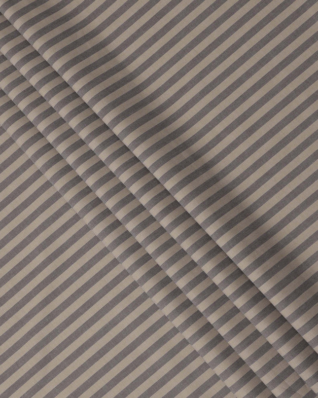 Brown and Grey Horizontal Striped Cotton Shirting Fabric, Width 150 Cms, Made in Japan-D26055