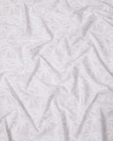 White with Subtle Leaf Print Blended Cotton Shirting Fabric, 150 Cms, India-D25149