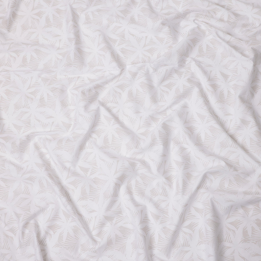 White with Subtle Leaf Print Blended Cotton Shirting Fabric, 150 Cms, India-D25149
