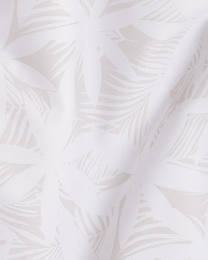 White with Subtle Leaf Print Blended Cotton Shirting Fabric, 150 Cms, India-D25149