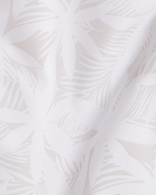 White with Subtle Leaf Print Blended Cotton Shirting Fabric, 150 Cms, India-D25149