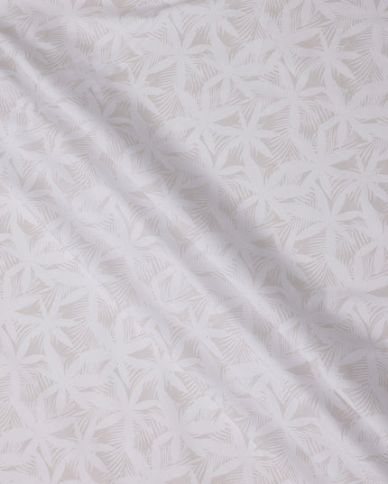 White with Subtle Leaf Print Blended Cotton Shirting Fabric, 150 Cms, India-D25149