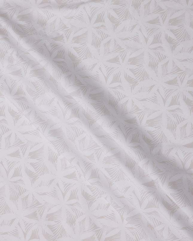 White with Subtle Leaf Print Blended Cotton Shirting Fabric, 150 Cms, India-D25149