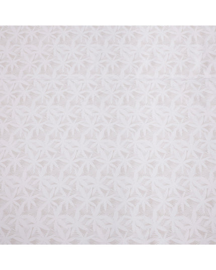 White with Subtle Leaf Print Blended Cotton Shirting Fabric, 150 Cms, India-D25149
