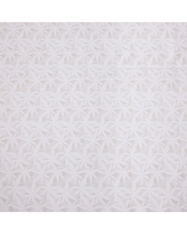 White with Subtle Leaf Print Blended Cotton Shirting Fabric, 150 Cms, India-D25149