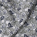 White with Green and Black Floral Print Blended Cotton Shirting Fabric, 150 Cms, India-D25146