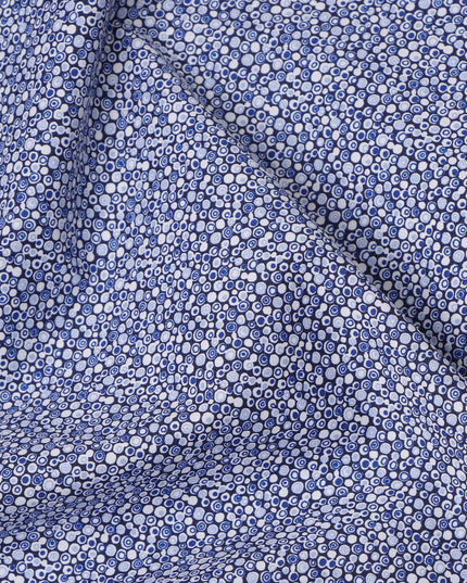 Blue and White Geometric Print Blended Cotton Shirting Fabric, 150 Cms, India-D25144