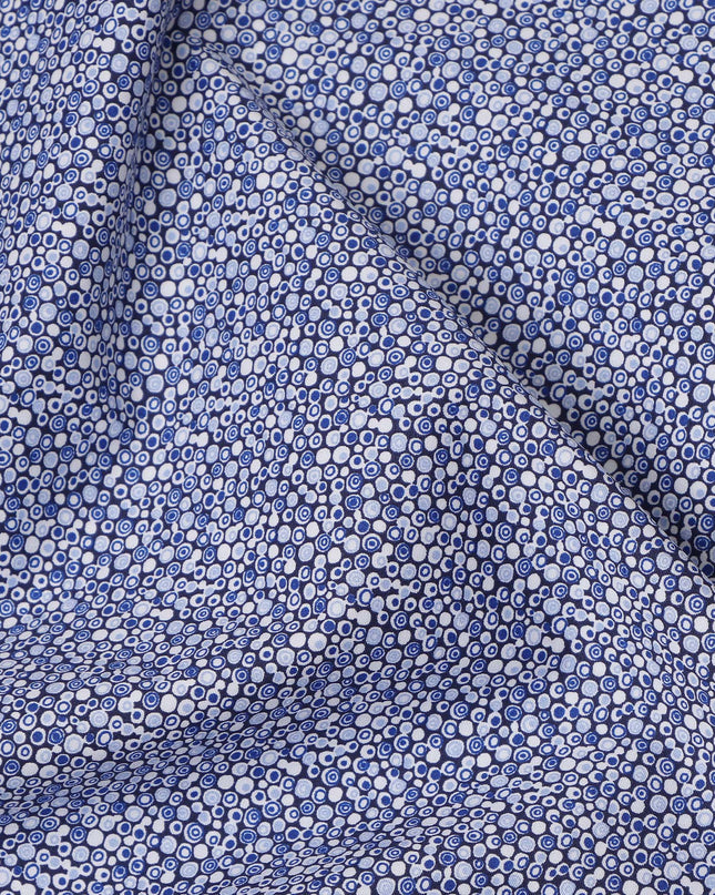 Blue and White Geometric Print Blended Cotton Shirting Fabric, 150 Cms, India-D25144