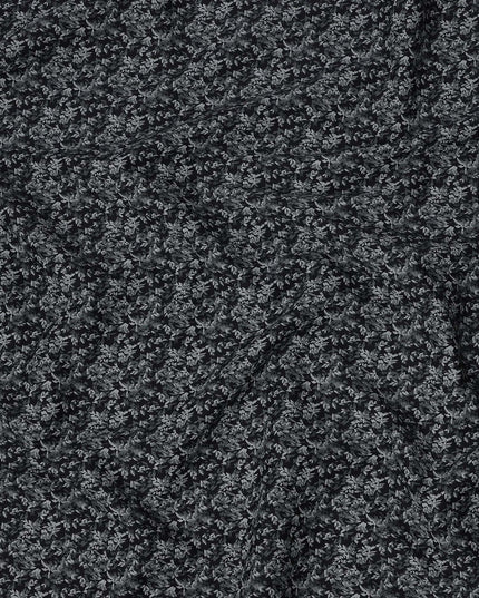 Black and Grey Leaf Print Blended Cotton Shirting Fabric, 150 Cms, India-D25145