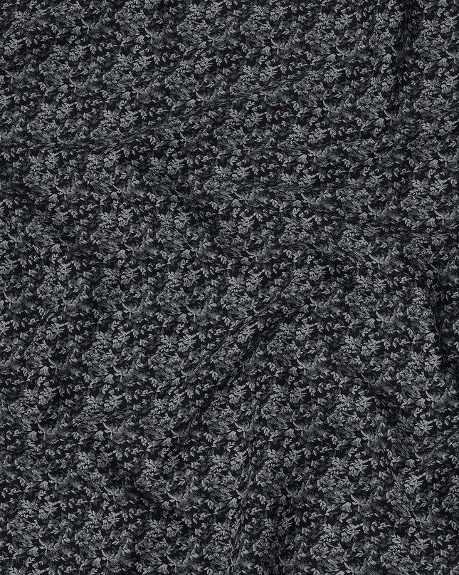 Black and Grey Leaf Print Blended Cotton Shirting Fabric, 150 Cms, India-D25145