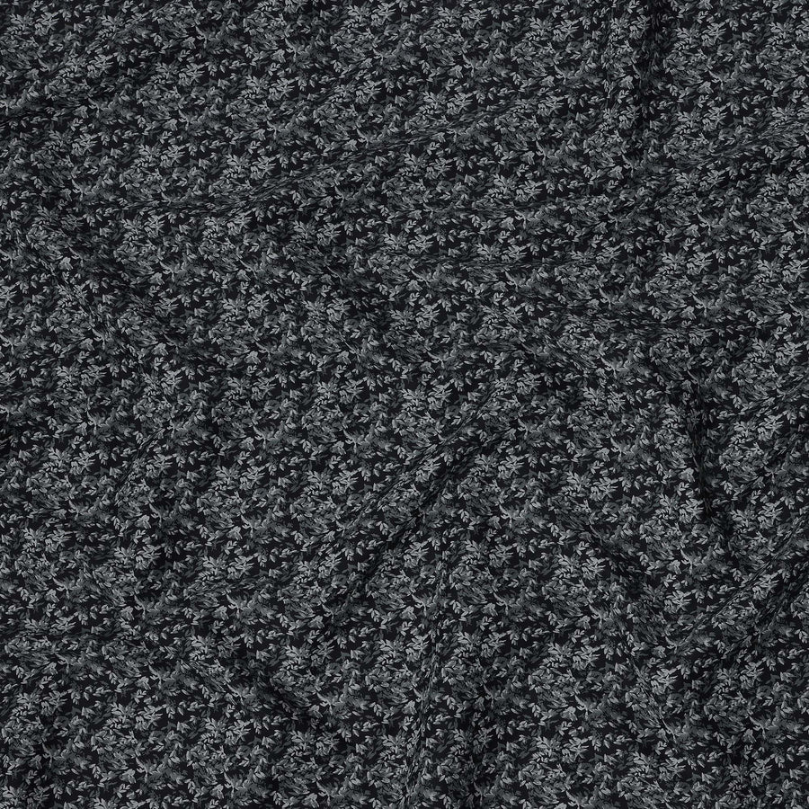 Black and Grey Leaf Print Blended Cotton Shirting Fabric, 150 Cms, India-D25145