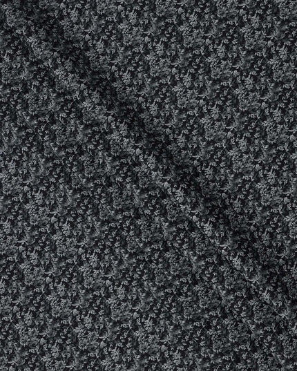 Black and Grey Leaf Print Blended Cotton Shirting Fabric, 150 Cms, India-D25145