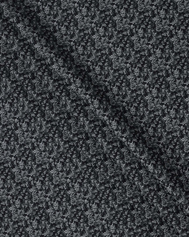 Black and Grey Leaf Print Blended Cotton Shirting Fabric, 150 Cms, India-D25145
