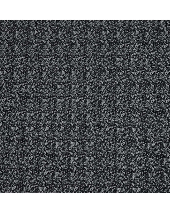 Black and Grey Leaf Print Blended Cotton Shirting Fabric, 150 Cms, India-D25145