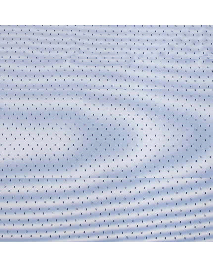 Blue and White Striped with Animal Motif Print Blended Cotton Shirting Fabric, 150 Cms, India-D25147