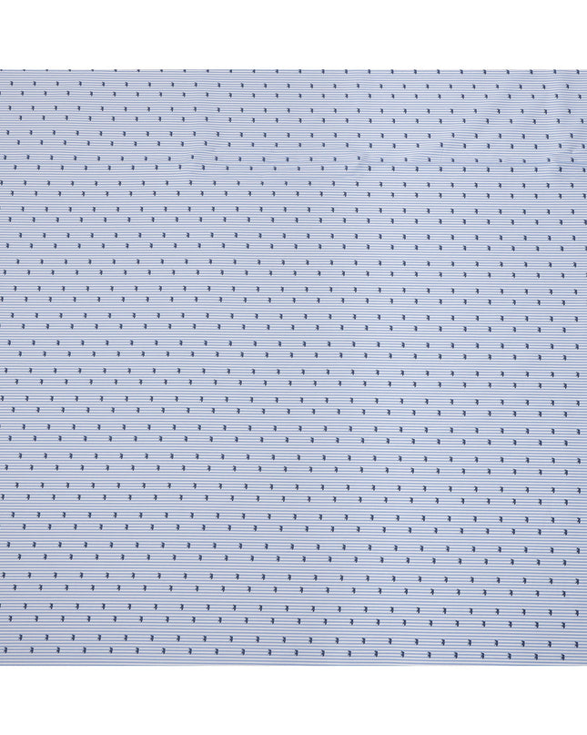 Blue and White Striped with Animal Motif Print Blended Cotton Shirting Fabric, 150 Cms, India-D25147