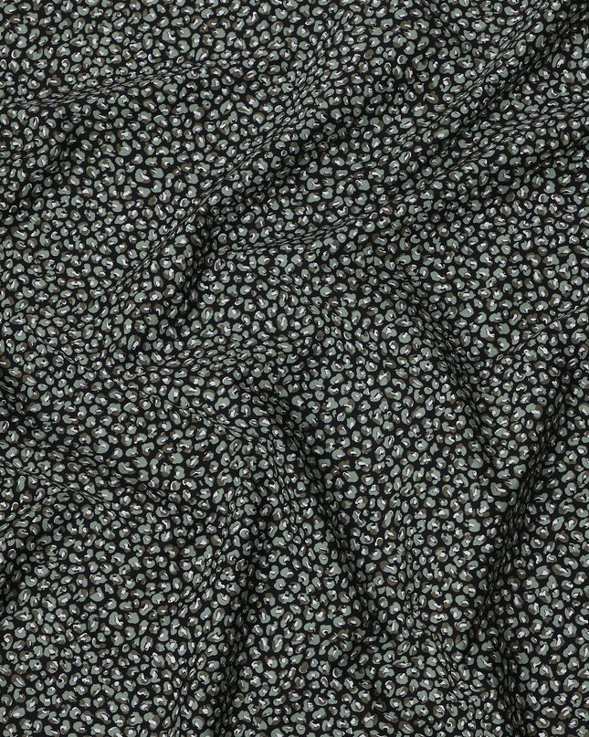 Black with Green and White Animal Print Blended Cotton Shirting Fabric, 150 Cms, India-D25151