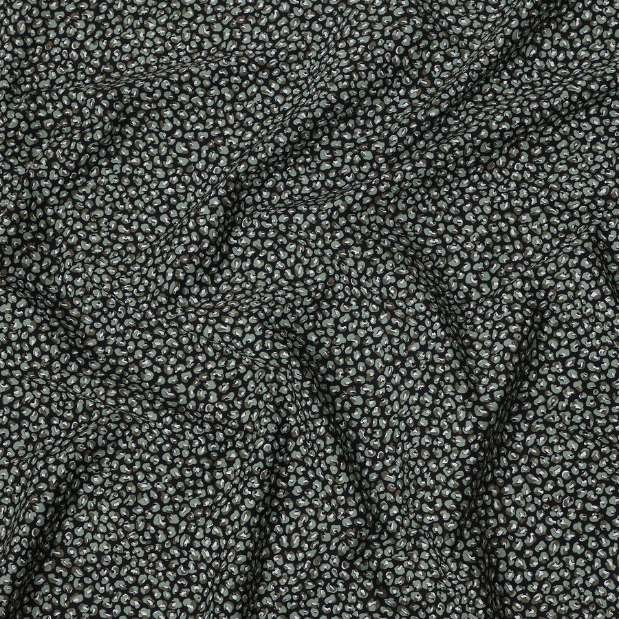 Black with Green and White Animal Print Blended Cotton Shirting Fabric, 150 Cms, India-D25151