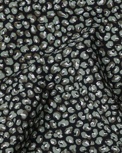 Black with Green and White Animal Print Blended Cotton Shirting Fabric, 150 Cms, India-D25151