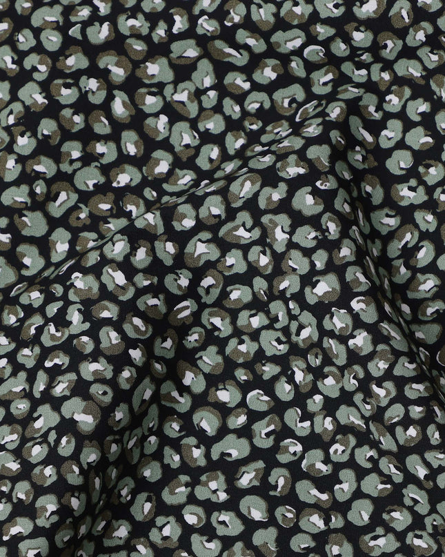 Black with Green and White Animal Print Blended Cotton Shirting Fabric, 150 Cms, India-D25151