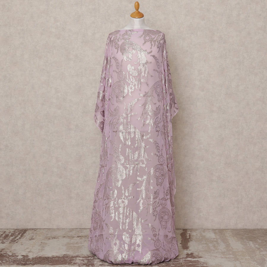 Lilac Somali Premium Silk Chiffon Dirac Fabric with Metallic Lurex – 3.5 Mtrs, Width 140 Cms, Made in South Korea-D24589