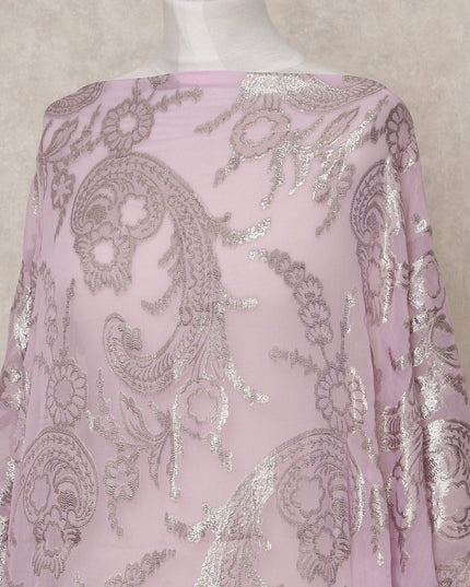 Lilac Somali Premium Silk Chiffon Dirac Fabric with Metallic Lurex – 3.5 Mtrs, Width 140 Cms, Made in South Korea-D24589