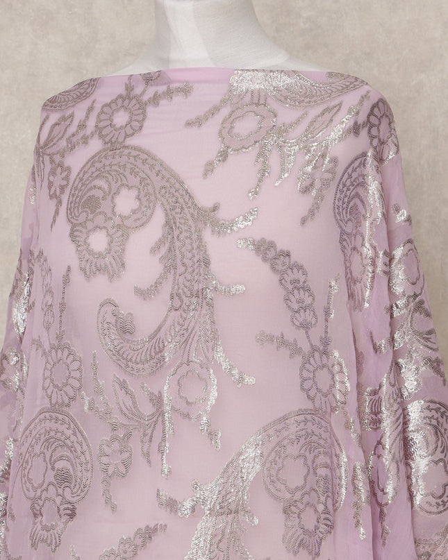 Lilac Somali Premium Silk Chiffon Dirac Fabric with Metallic Lurex – 3.5 Mtrs, Width 140 Cms, Made in South Korea-D24589