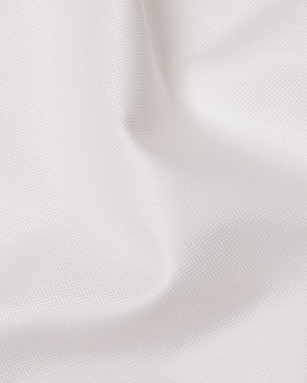 White Herringbone Weave Premium 100% Swiss Cotton Shirting Fabric, 150 Cms, Switzerland-D24694