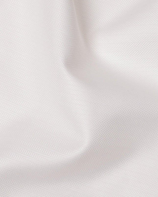 White Herringbone Weave Premium 100% Swiss Cotton Shirting Fabric, 150 Cms, Switzerland-D24694
