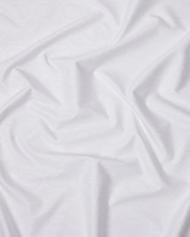Pure White Floral Jacquard Swiss Cotton Shirting Fabric, 150 Cms, Switzerland-D24936