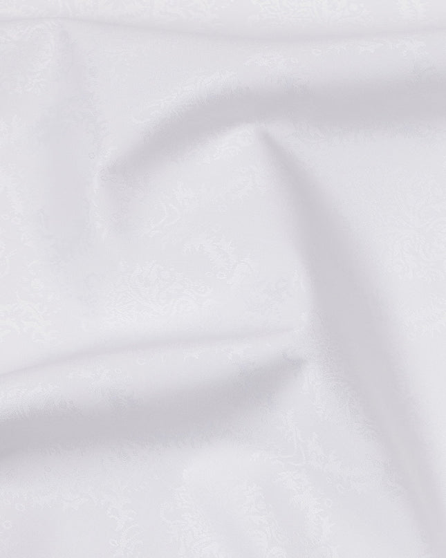 Pure White Floral Jacquard Swiss Cotton Shirting Fabric, 150 Cms, Switzerland-D24936