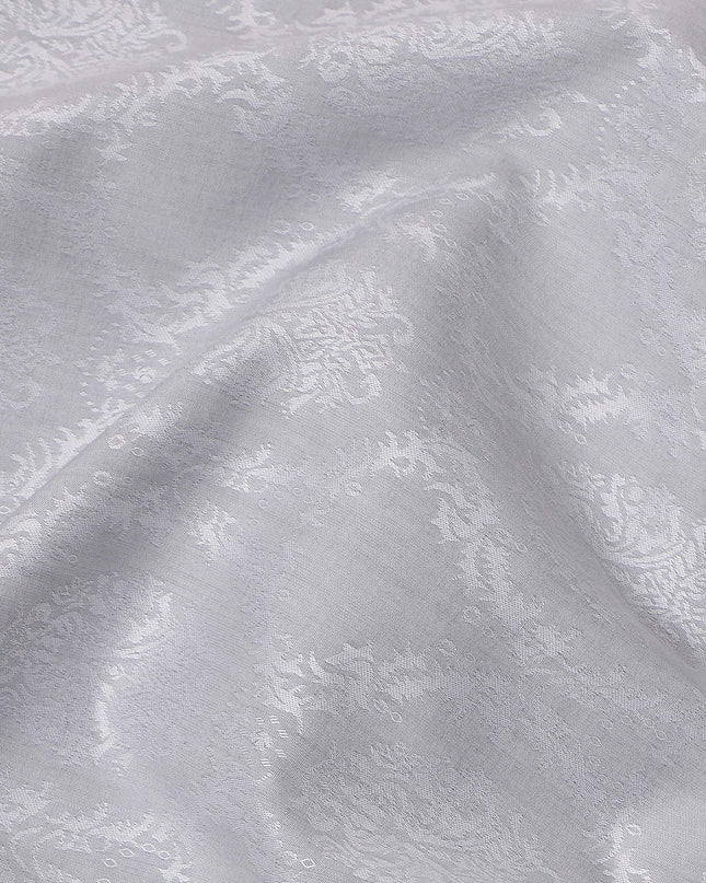 Pearl Grey Jacquard Pattern Swiss Cotton Shirting Fabric, 150 Cms, Switzerland-D24934